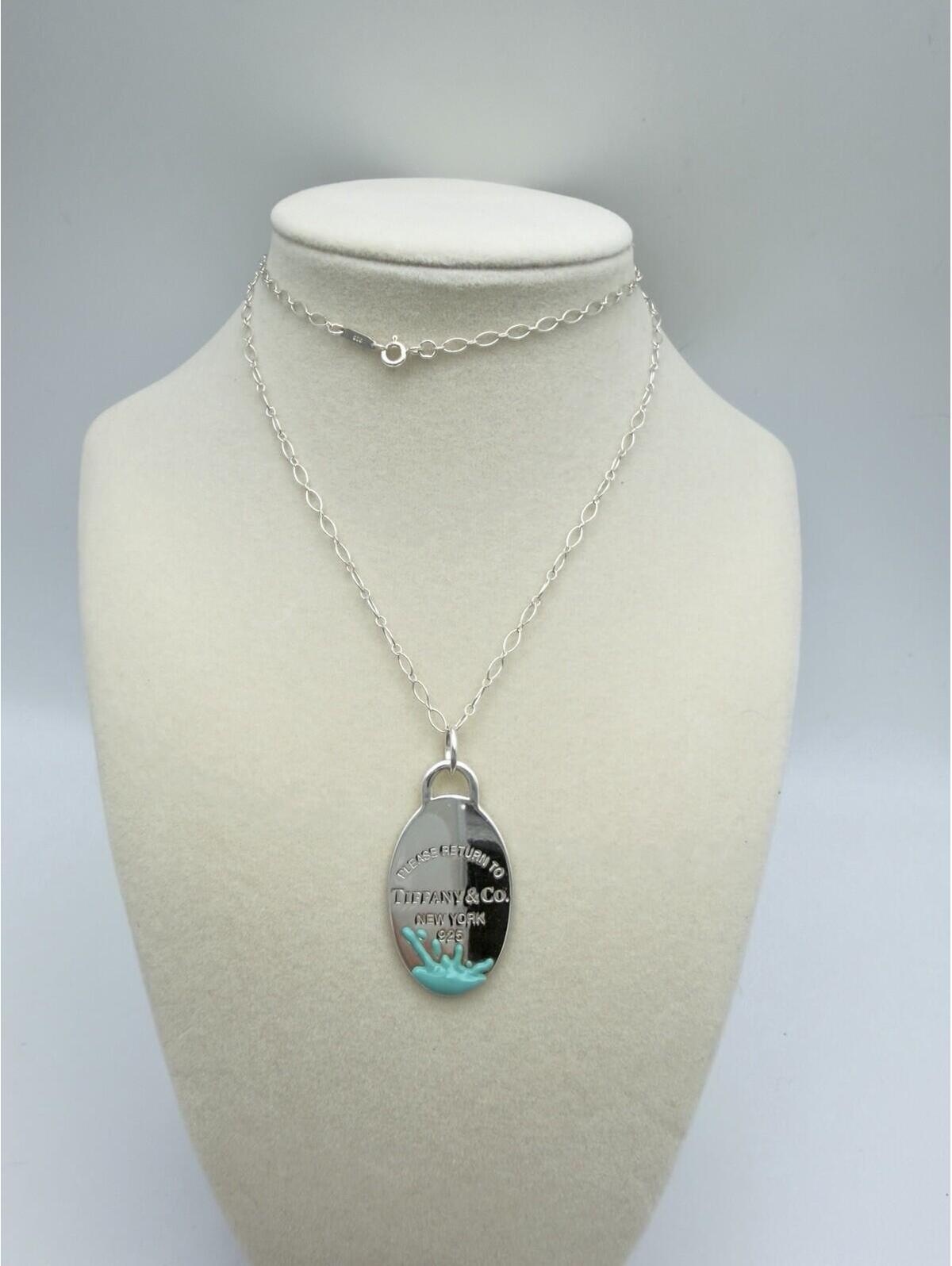 Tiffany & Co. Return To Tiffany Blue Color Splash Tag Necklace Sterling Silver